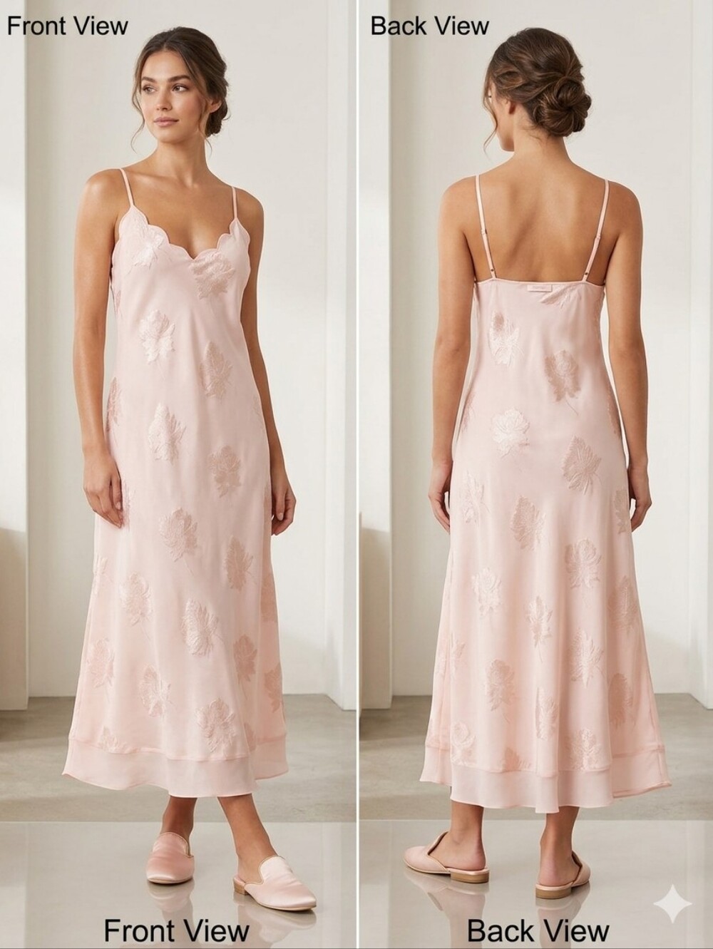 Sears Pale Blush Floral Lace-Trim Slip Dress